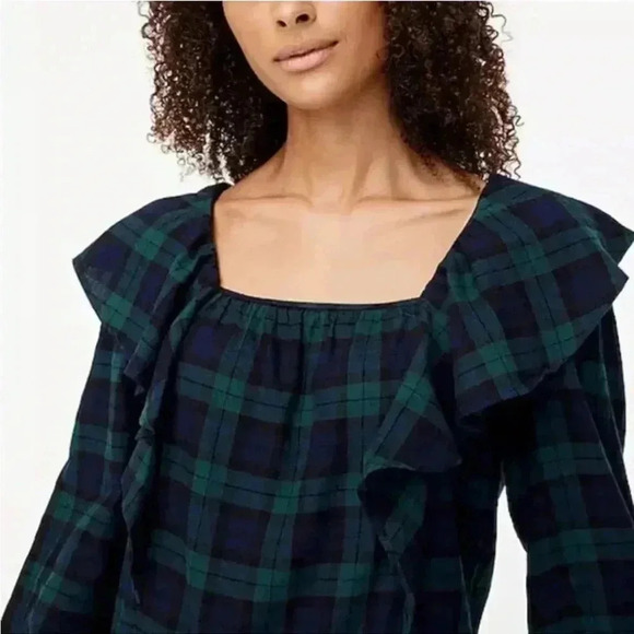 NWT J. Crew Flannel Squareneck Ruffle Top size Medium - Picture 2 of 7